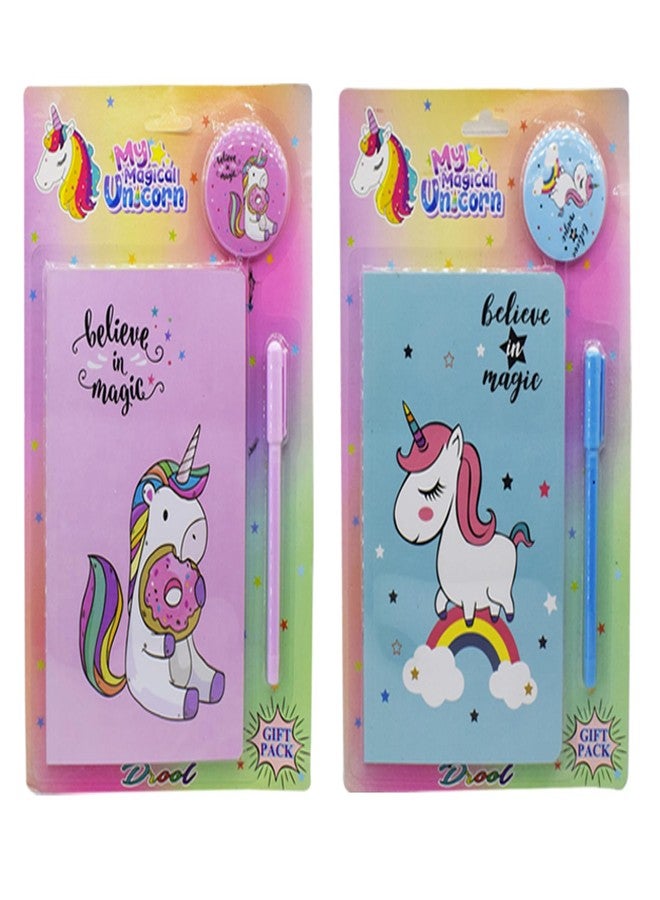 Asera مجموعة هدايا أدوات مكتبية كرتونية من أسيرا للأطفال، تتضمن دفتر يوميات وقلم وشارة، مناسبة للأولاد والبنات، هدية مثالية لحفلات أعياد الميلاد (قطعتان بتصميم يونيكورن). - Image 1